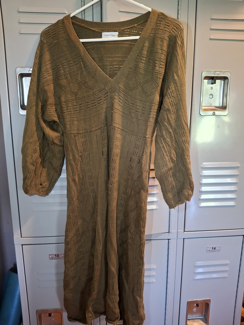 Calvin Klein Olive Knit V-Neck Women’s Dress